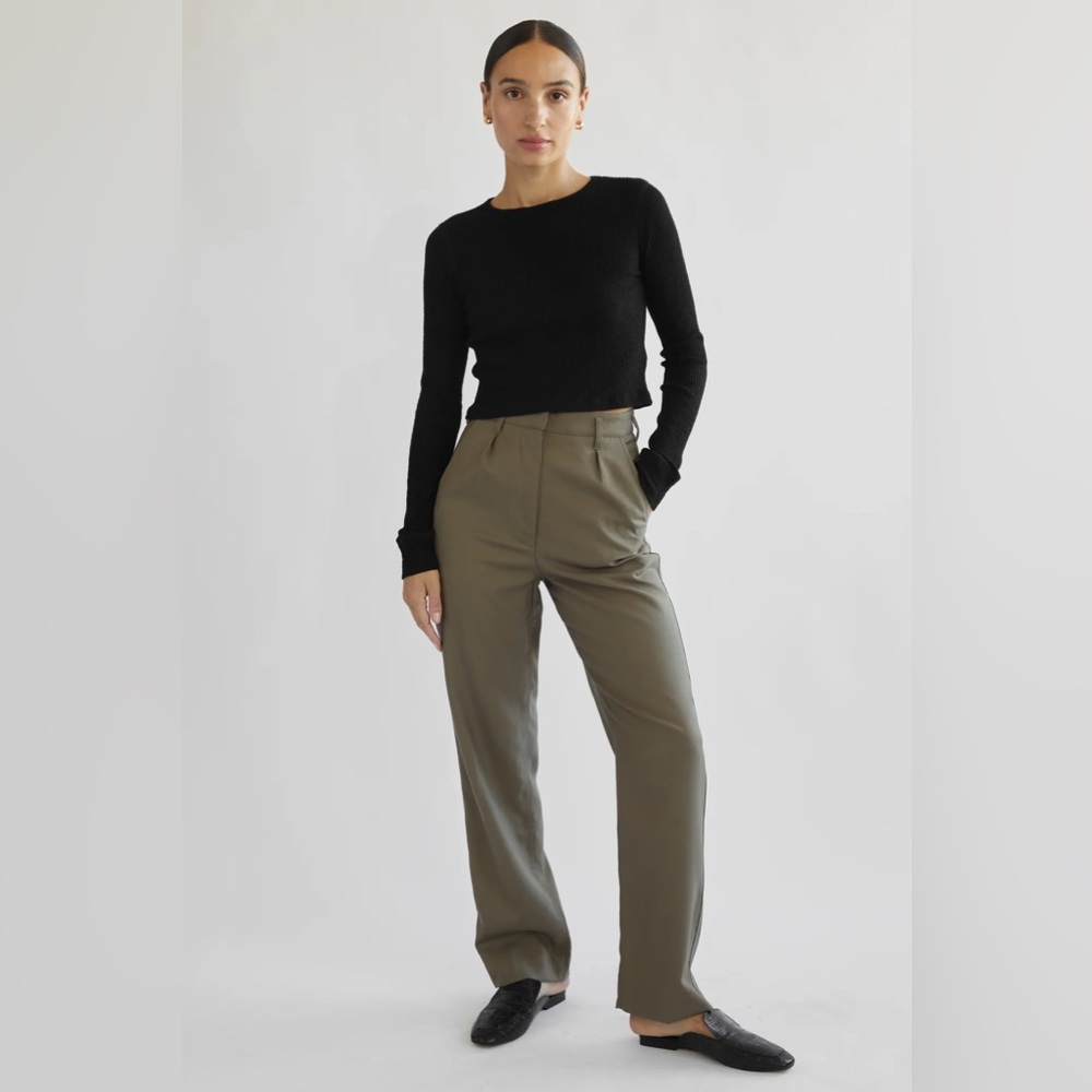 Almina Concept High Waisted Straight Leg Trousers Khaki